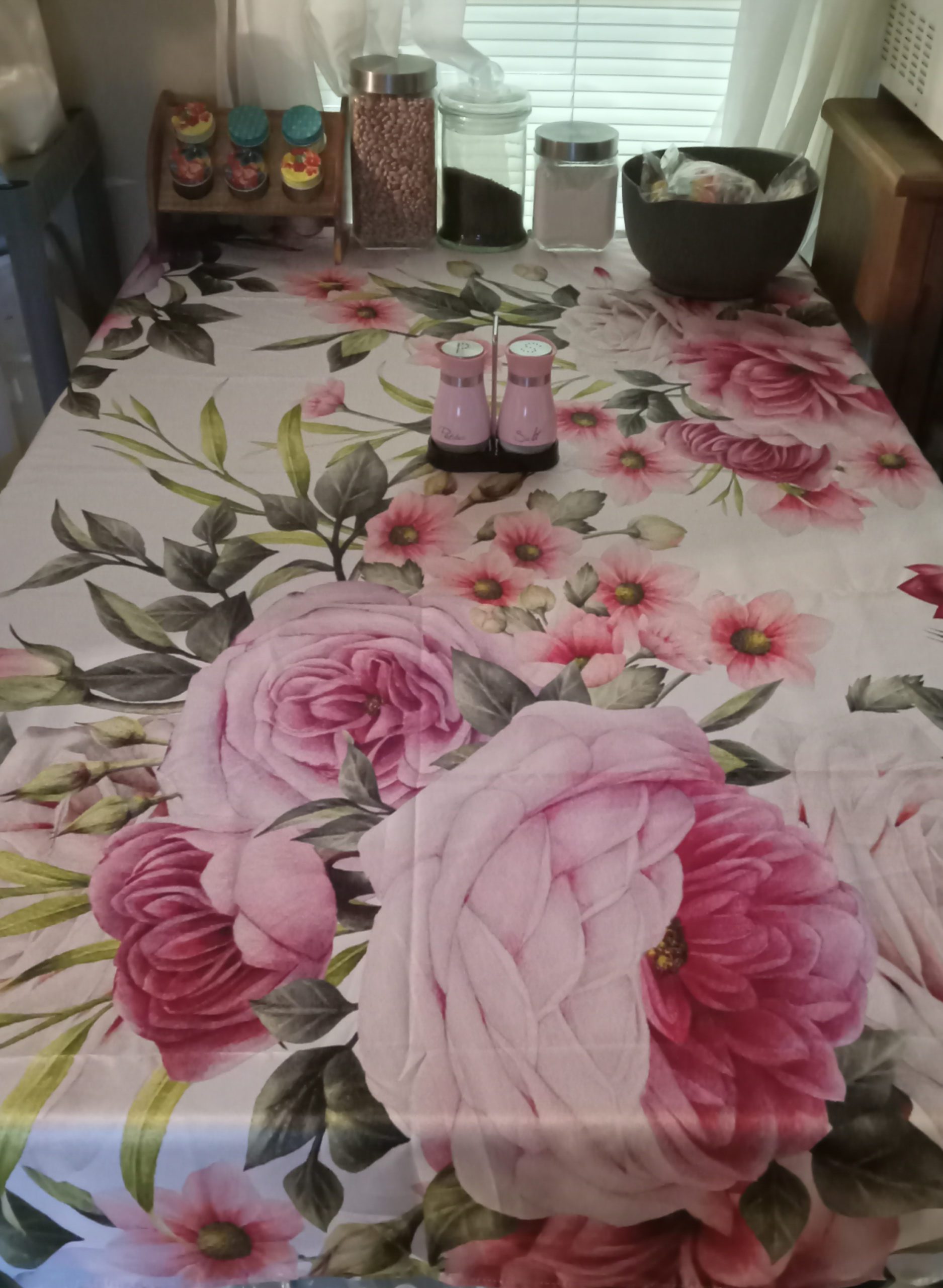 pretty pink floral peony tablecloth