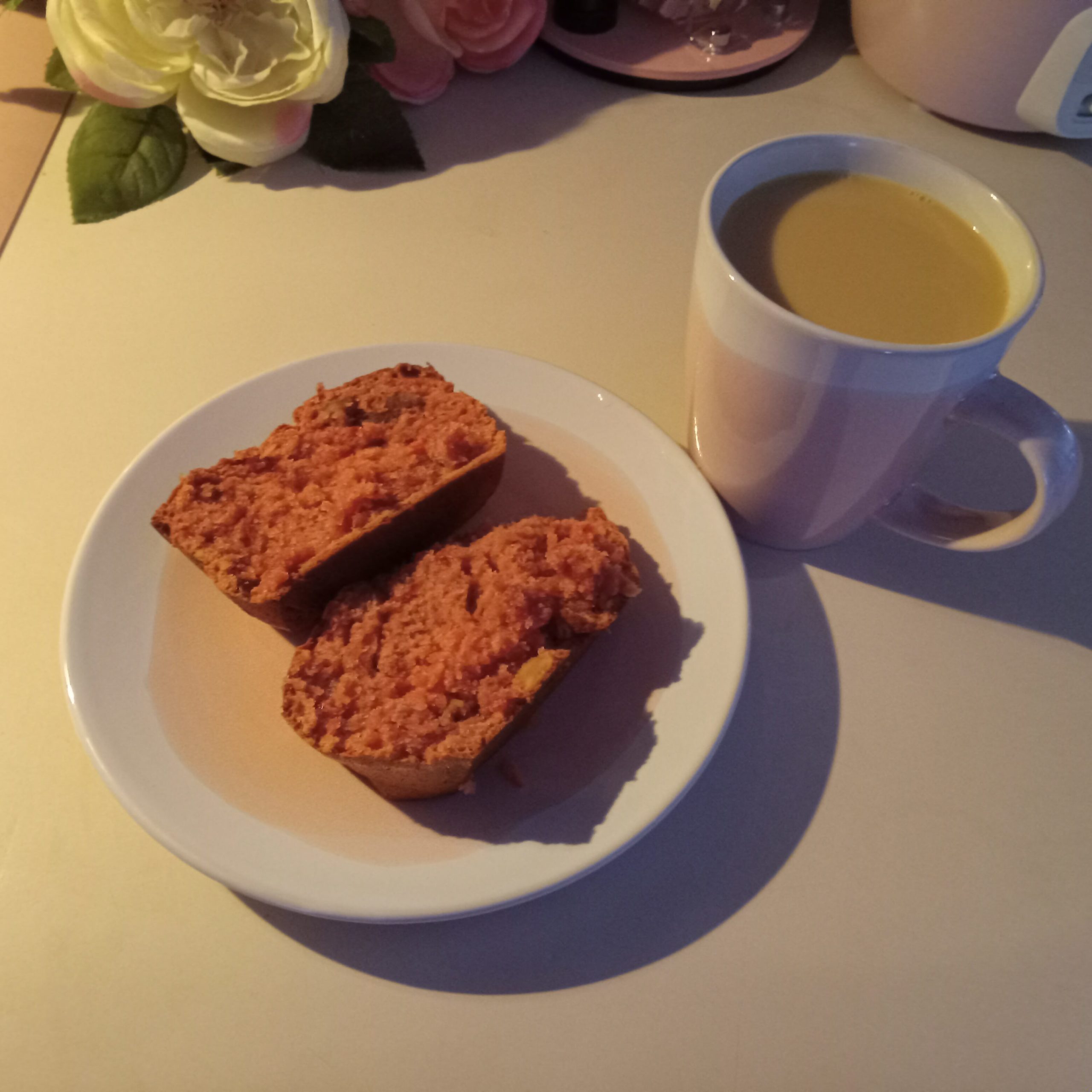 Southern Homemade Strawberry Banana Bread with Walnuts Slices with Coffee