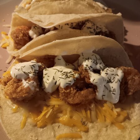 Fried Chipotle Shrimp Tacos Southern shrimp tacos crispy shrimp tacos Gulf shrimp recipe smoky chipotle tacos shrimp taco recipe lemon dill sauce easy fish tacos Southern seafood recipe chipotle shrimp fried shrimp tacos taco toppings seafood tacos Southern food blog shrimp recipes