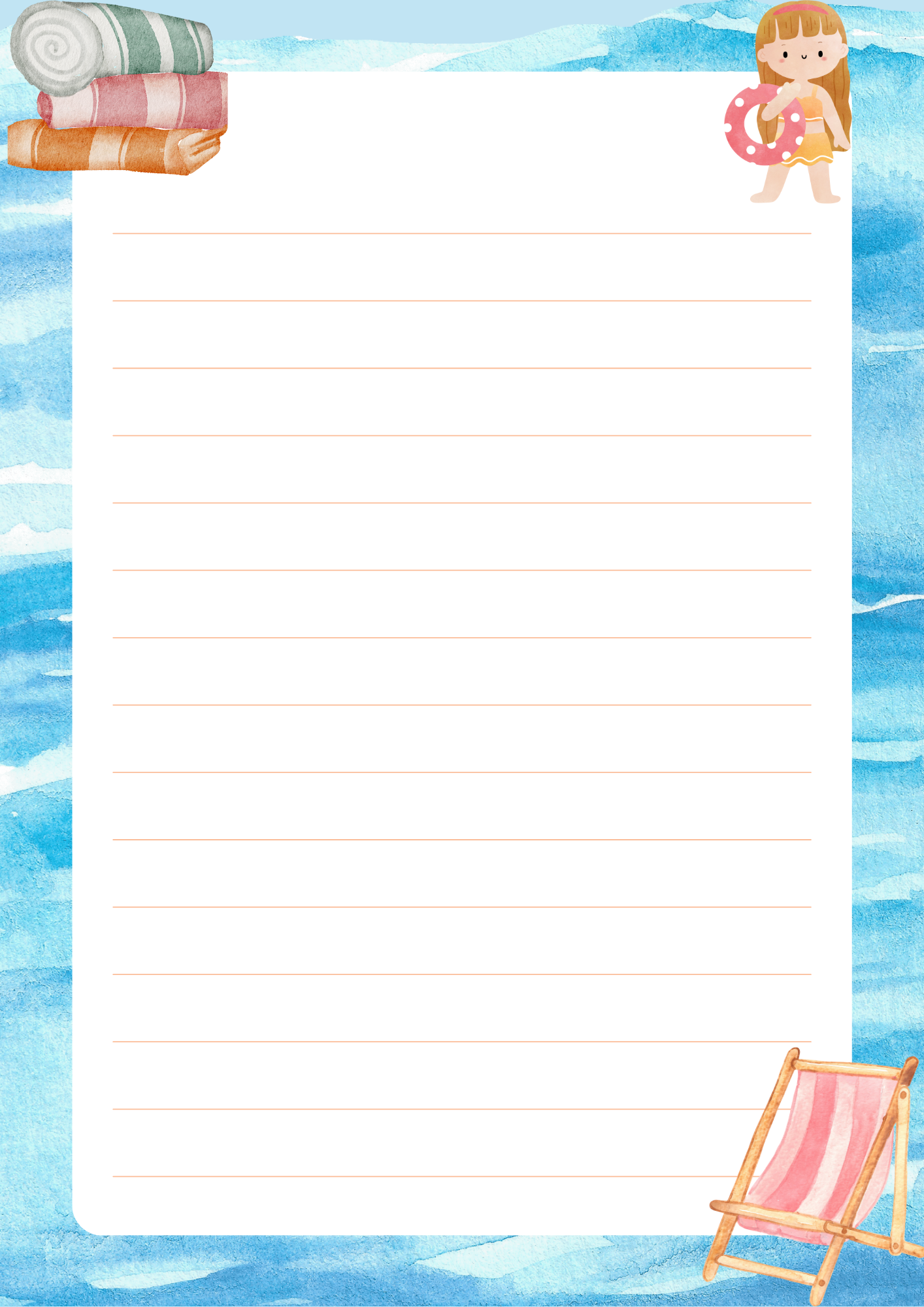 free printable stationery blue beach stationery beach themed writing paper ocean wave stationery free lined paper watercolor stationery cute printable paper beach time stationery free printables summer stationery design